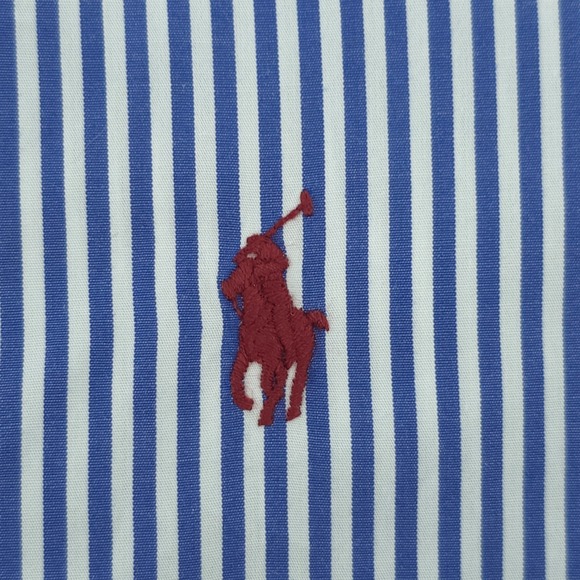 Ralph Lauren Shirt Mens Large Cotton Stretch Striped Button Up Red Pony - Picture 3 of 8